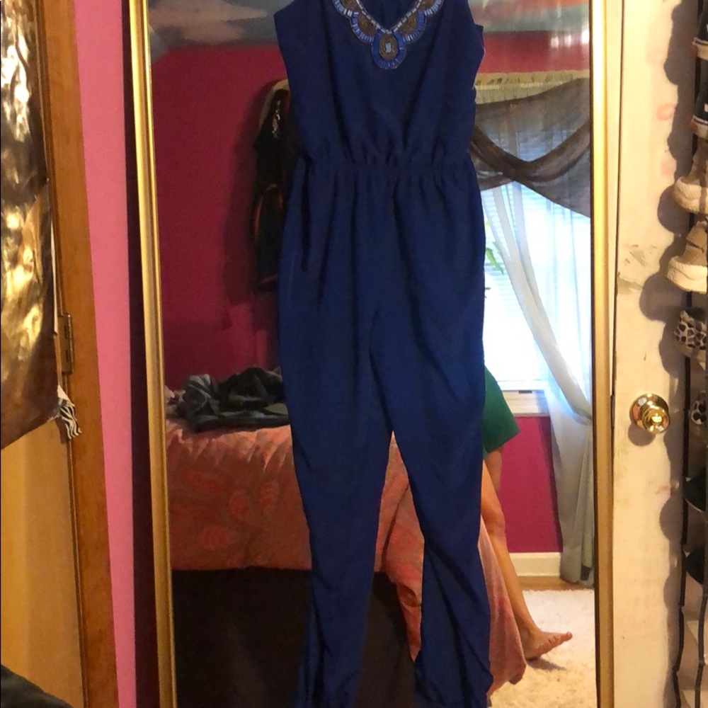 Blue beaded jump suit